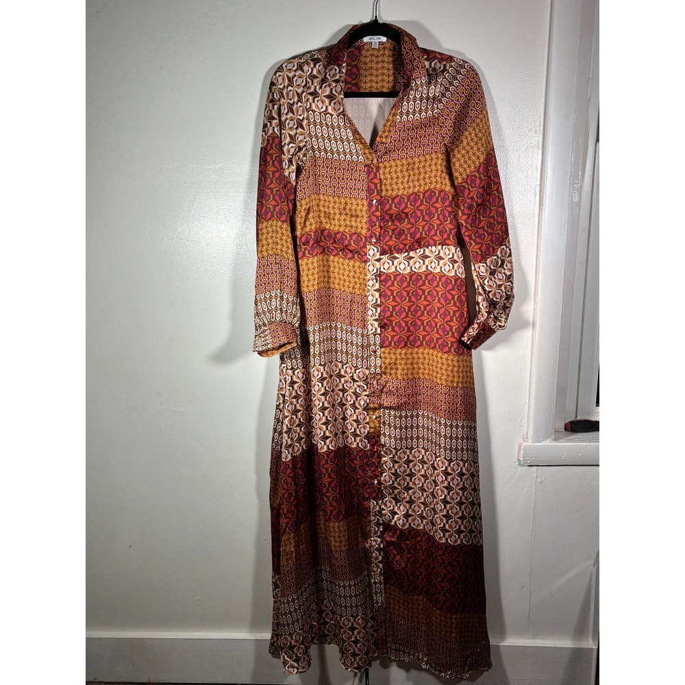 BTFL-life Shirt Dress Womens Sz XS‎ Multicolor Geometric Patchwork Maxi Boho
